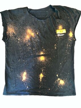Hera Collection Black Short Sleeve Tee with Orange Bleach Splatter